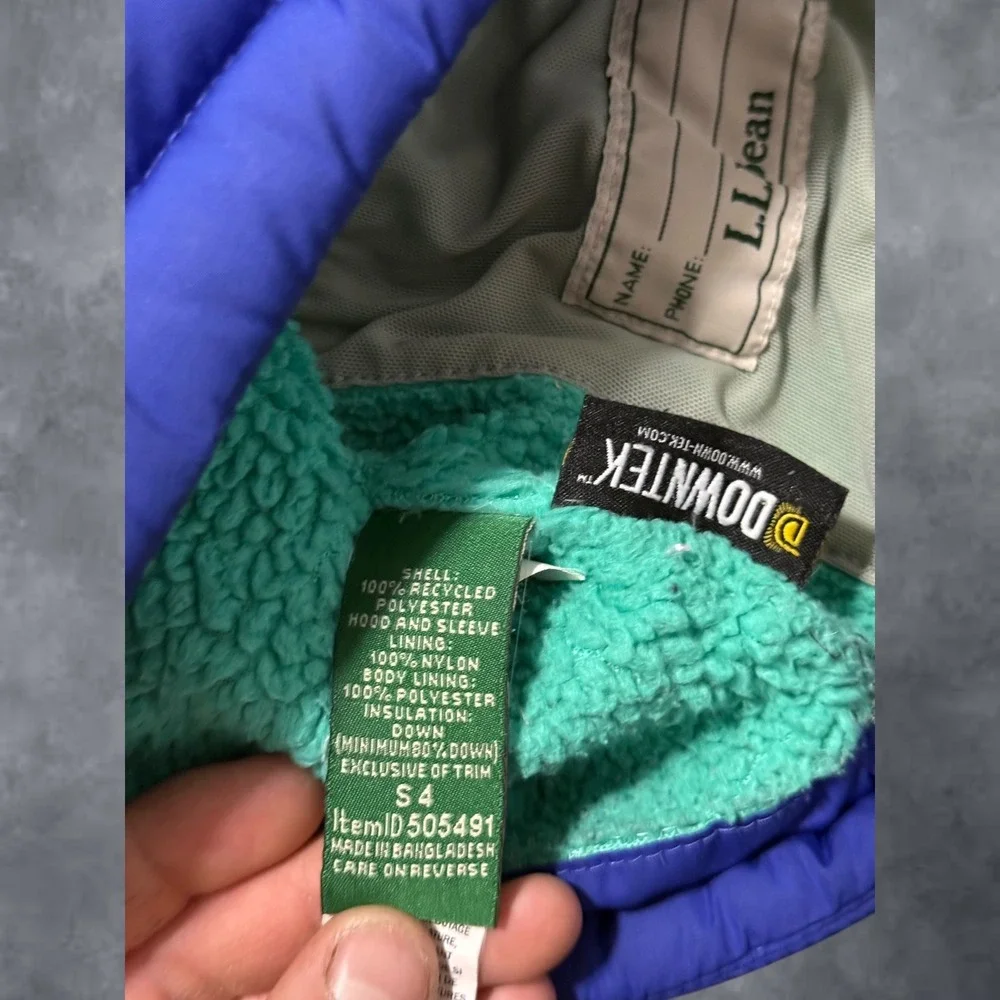 LL Bean Kids Blue DownTek Puffer Jacket Size 4 Insulated Fleece Lined 505491